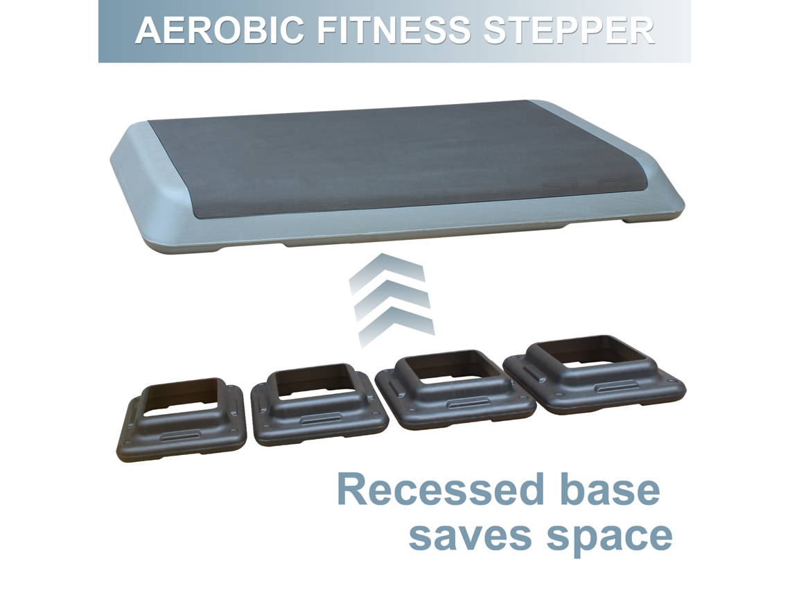 Step Aeróbico 110cm Cinza, 4 Bases Ajustáveis, Para Treino De Força E Cardio Em Casa.