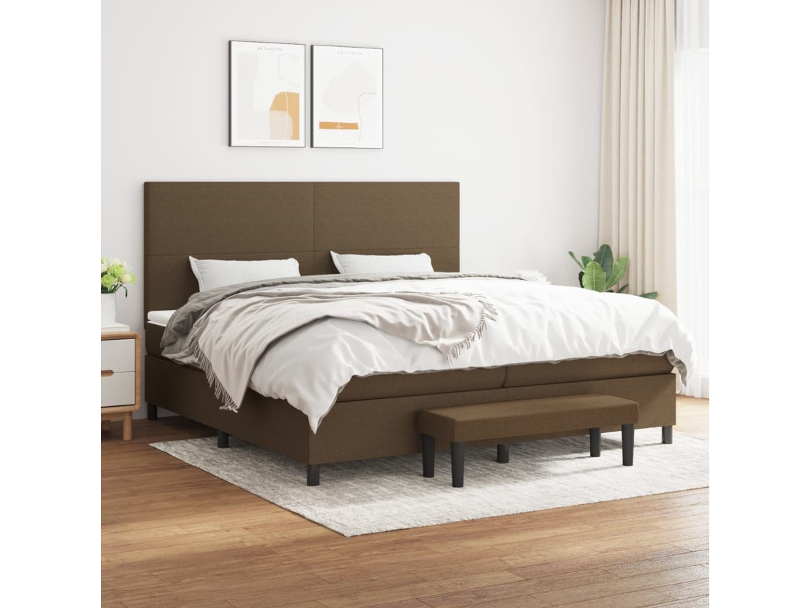 Vidaxl Cama Com Molas/colchão 200x200 Cm Tecido Castanho-escuro