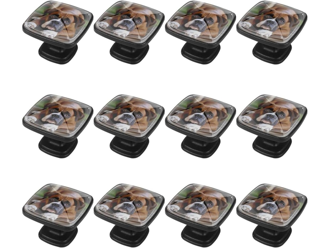 Puxadores E Maçanetas Quadradas Para Armários De Cozinha, Conjunto De 12 Peças, Estampa De Cachorro Boxer Na Grama