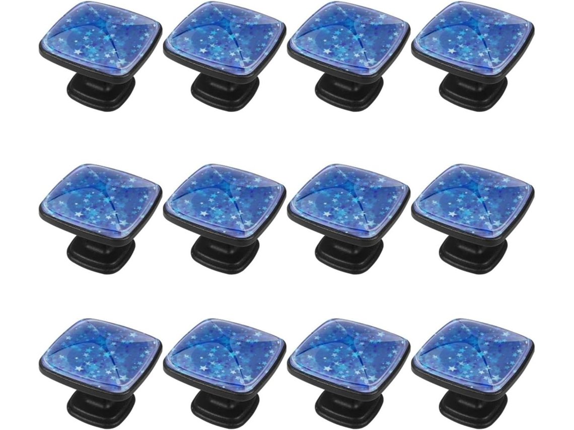 Puxadores E Botões Quadrados Para Gavetas Armários, Conjunto De 12 Peças, Estampa De Estrelas Em Tons Azul, Puxadores