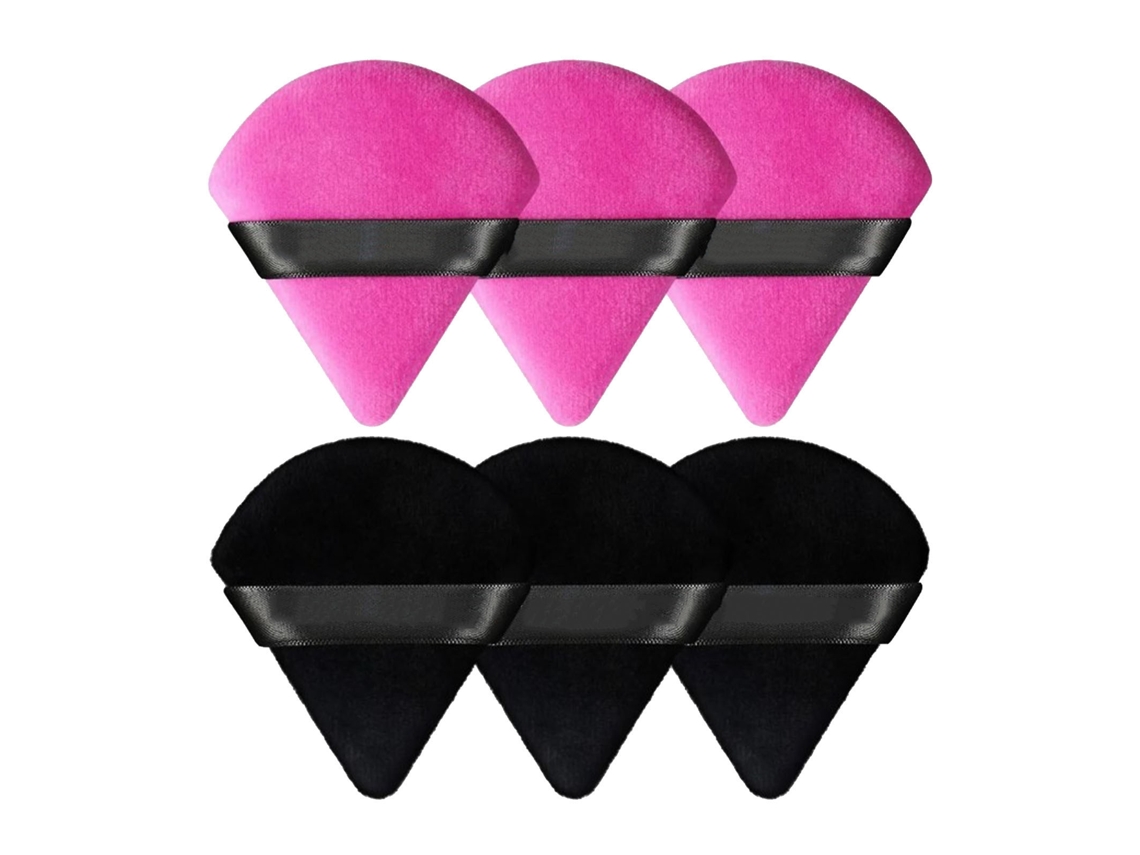 Esponjas De Polvo Suaves Triangulares Para Mujer, Uso Seco Y Húmedo, 6 Piezas (negro Y Rojo Rosa)