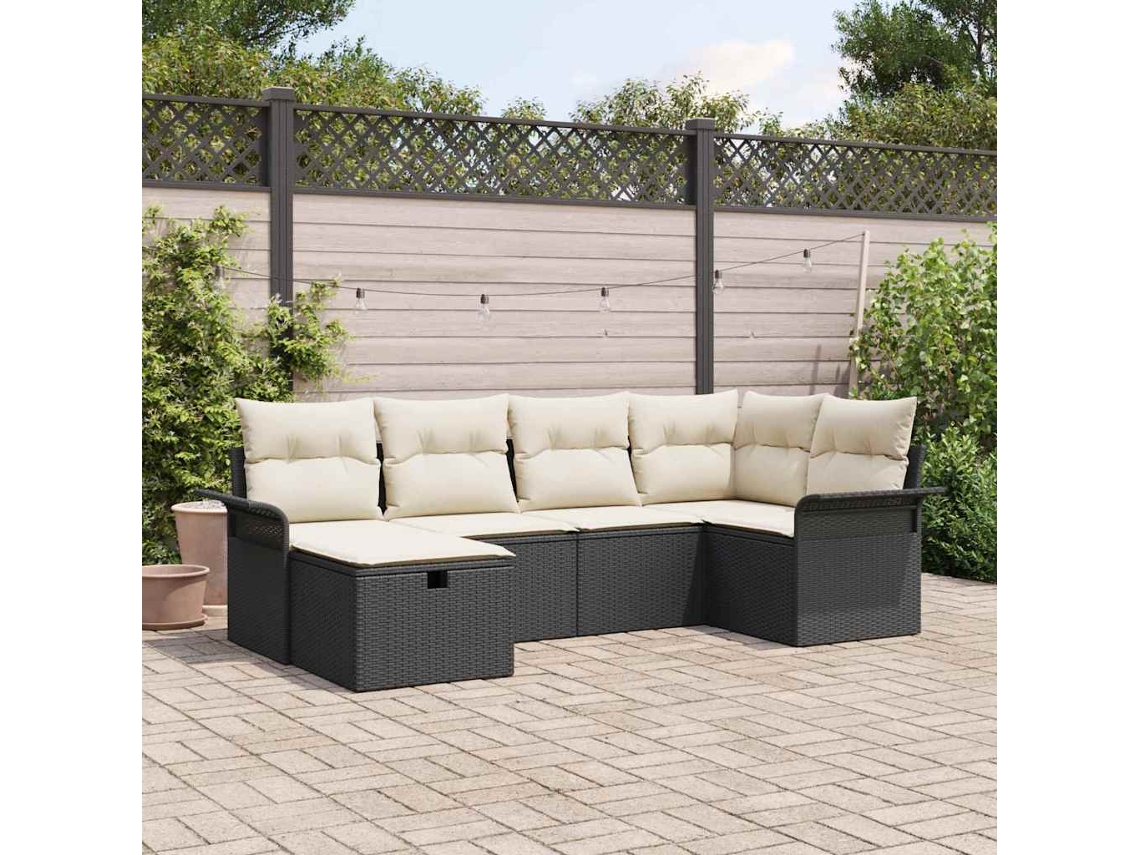 Vidaxl Conjunto De Sofá De Jardim 6 Unid. Preto E Creme Vime Pe