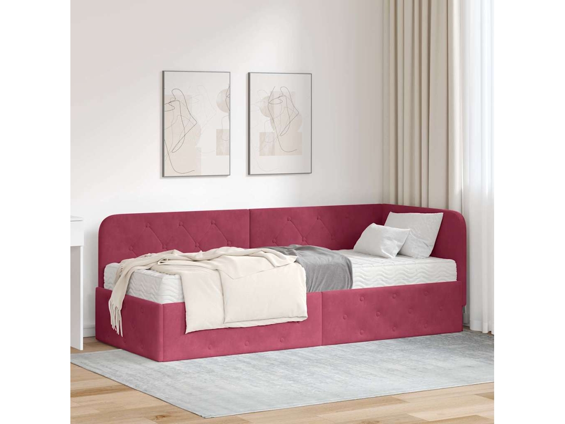 Vidaxl Estrutura De Cama De Canto Vinho Vermelho 80 X 200 Cm Veludo
