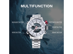 Relógio de Pulso Masculino Quartz com Display Digital e Analógico, Pulseira de Aço Inoxidável