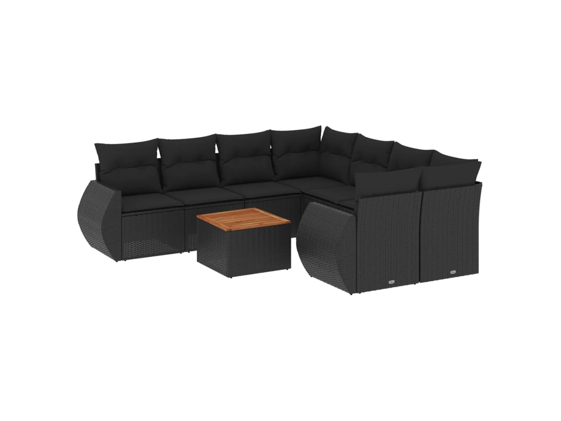 Conjunto de 9 Sofás para Jardim com Almofadões Vime Pe Preto MAISON EXCLUSIVE (9 pcs)