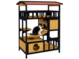 Casinha para Gato Madeira (com Plataformas, Ponte Suspensa, Cavernas, Até 2 Gatos)