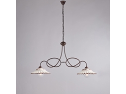 Lustre Bistrot Em Ferro Preto E Deco Efeito Ferrugem Com Difusores Cerâmicos D. 30 Branco E Marrom 2 Luzes L. 98 X 30 Belight