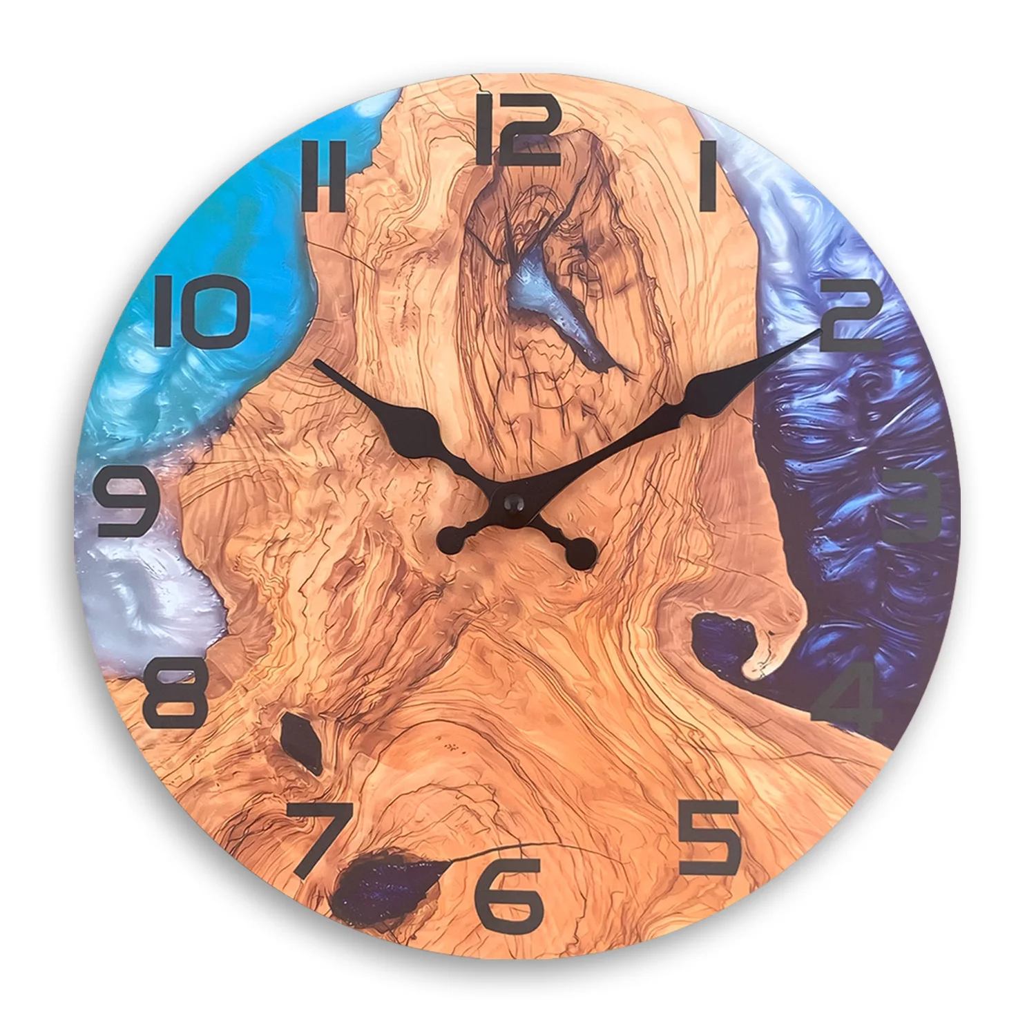 Relógio De Parede De Madeira Exclusivo (35,5 Cm) Com Padrão Artístico De Paisagem, Relógio De Quartzo Silencioso.