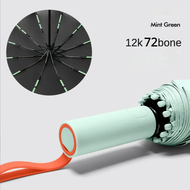 (verde Menta, 12k) Guarda-chuva Dobrável Automático Resistente Ao Vento E De Alta Resistência, Com Proteção Solar Upf50+ Contra Raios Uv.