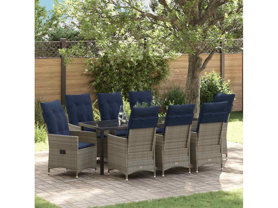 Vidaxl Conjunto De Mesa E Cadeiras 9 Pcs Cinzeto Rattan De Pe