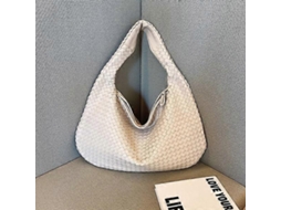 Bolsa Feminina AQUAFORGE de Tecido Trançado, Ombro Versátil, Tote Portátil, Branca