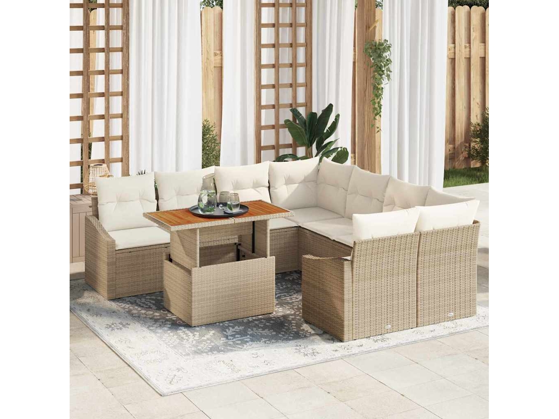 Vidaxl Conjunto De Sofá De Jardim 9 Unid. Bege E Creme