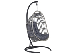 Silla Colgante Con Soporte Beliani Sesia De Tela, Ratán Sintético Gris 105x105x198