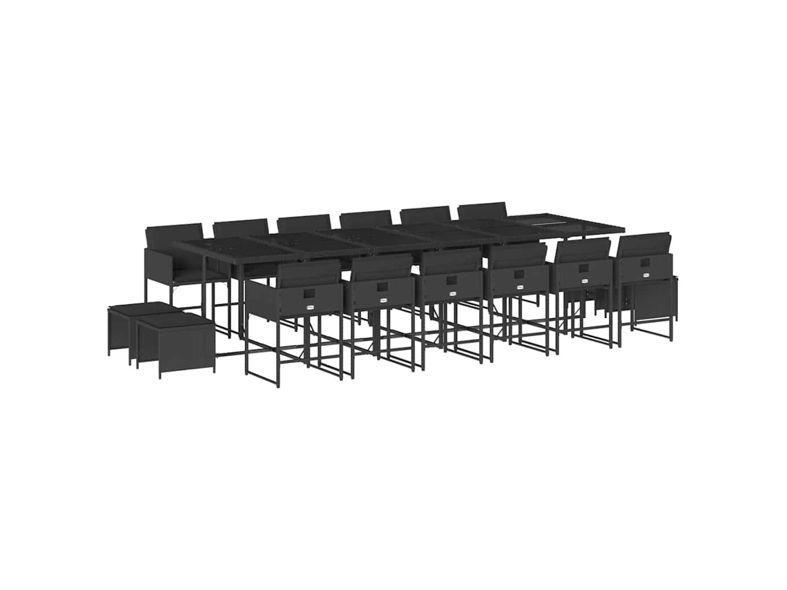 Conjunto de Jantar 17 Pcs para Jardim com Almofadões Vime Pe Preto MAISON EXCLUSIVE (17 pcs)