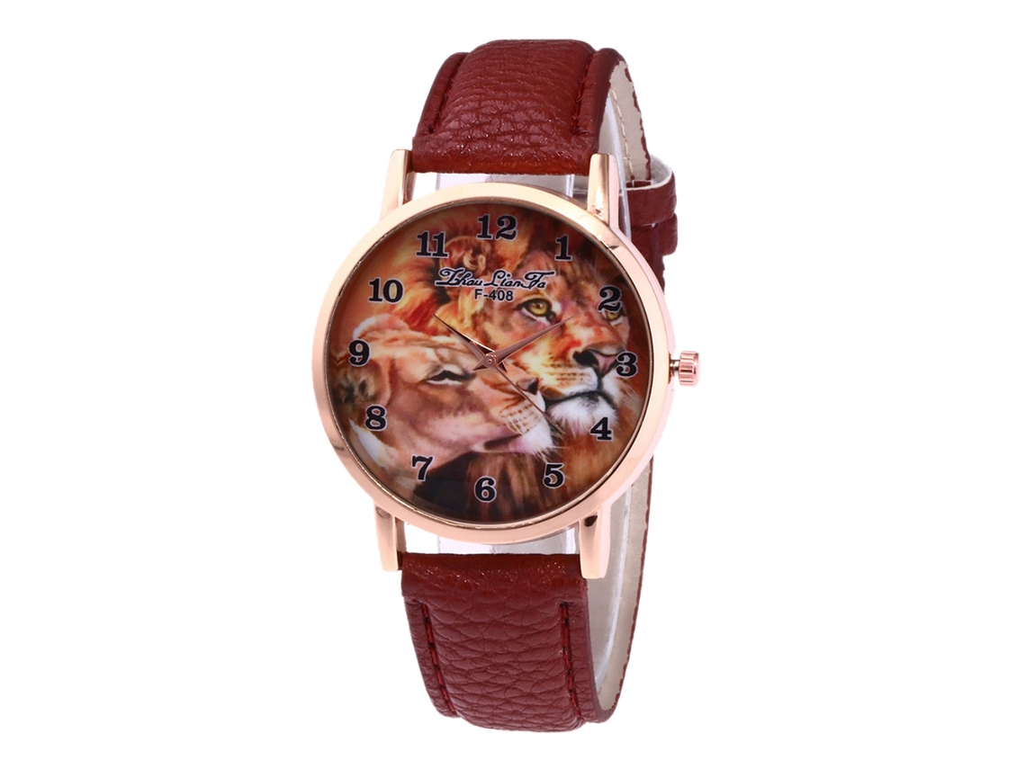Relógio de Pulso Feminino Zhoulianfa Quartzo Padrão Animal Couro Pu Café