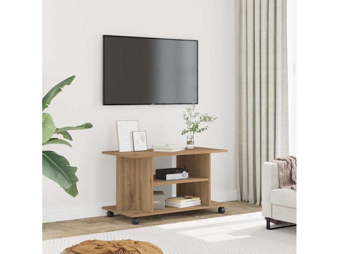 Móvel Tv Com Rodas 80x40x45cm Deriv. Madeira Carvalho Artisiano Dkd Home Decor