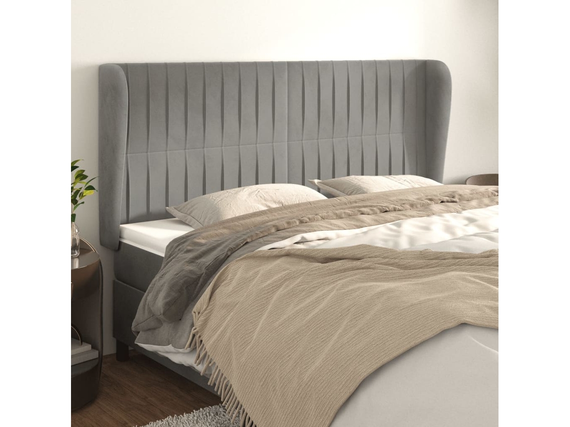 Cabecero con Alas de Terciopelo 183x23x118/128 cm Gris Claro