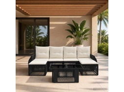 Vidaxl Conjunto De Sofá De Jardim 7 Unid. Preto E Branco Creme Vime Pe