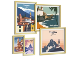Conjunto De Pinturas Cidades Europeias Paisagens Espelharte (5 Peças)