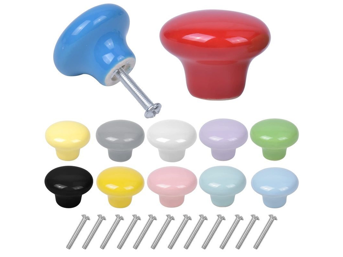 12pcs Luminosos Cabos De Porta De Armário Cerâmica Redonda 32mm Grifos De Móveis Com Parafusos Nwc