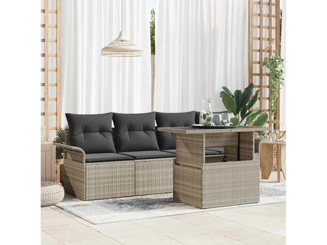 Vidaxl Conjunto De Sofá De Jardim 5 Pcs Cinzento-claro Vime Pe