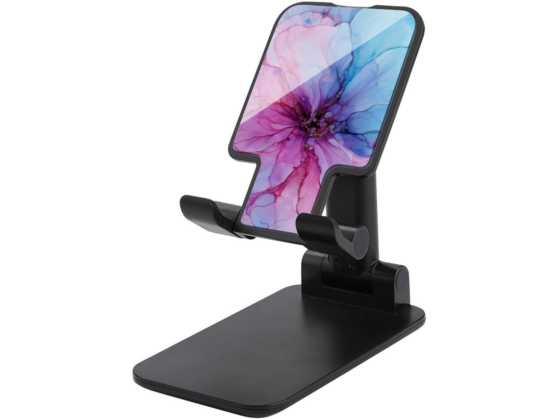Suporte Dobrável E Ajustável Para Celular, Ideal Para Mesa, Com Estampa Floral Abstrata Em Tons De Rosa E Azul Claro