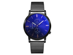 Relógio de pulso masculino casual com movimento de quartzo e mostrador em liga metálica preta/azul.