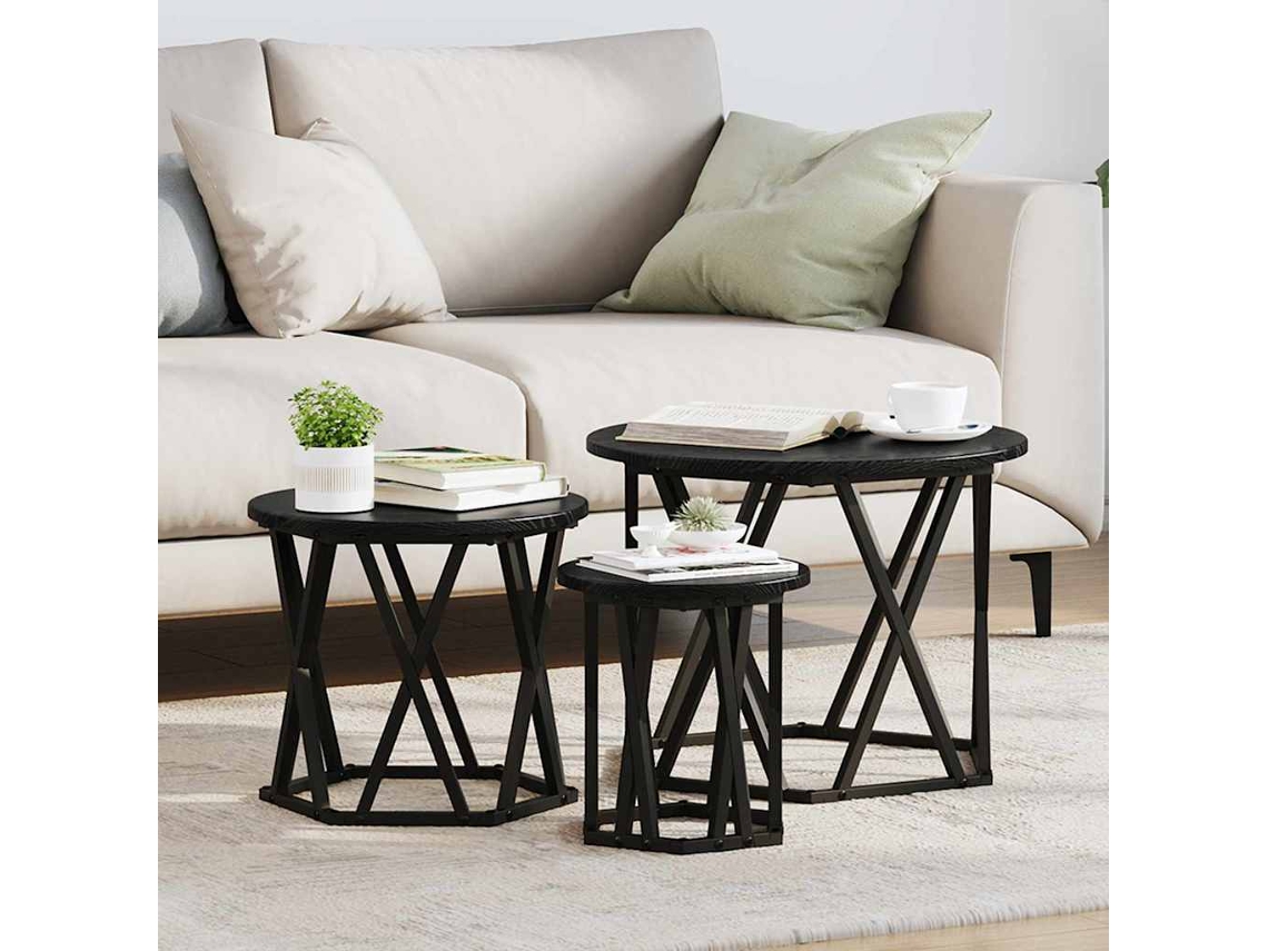 Vidaxl Mesa Lateral Empilhável 3 Unid. Carvalho Preto 53 X 53 X 40 Cm