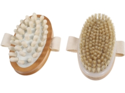 Conjunto De 2 Escovas Para Esfoliação Corporal A Seco, Escova De Massagem Corporal Esfoliante Com Cabo Madeira, Conjunto