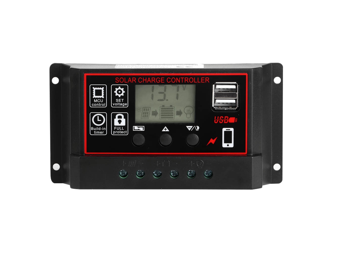 Controlador de Carga Solar 12v 24v 50a com Display Lcd e Saída Usb 5v Photovoltaico