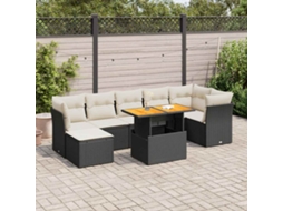 Vidaxl 8 Pcs Conjunto Sofás De Jardim Com Almofadões Vime Pe Preto