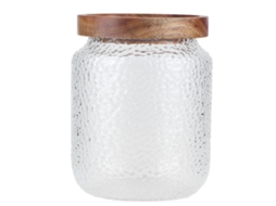 Conjunto de Potes de Vidro Hermético com Tampa de Madeira 500ml | S/MARCA