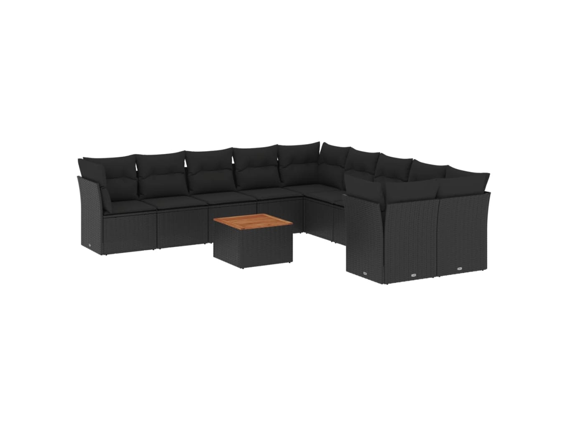 Conjunto de 11 Sofás de Jardim com Almofadões Vime Pe Preto MAISON EXCLUSIVE