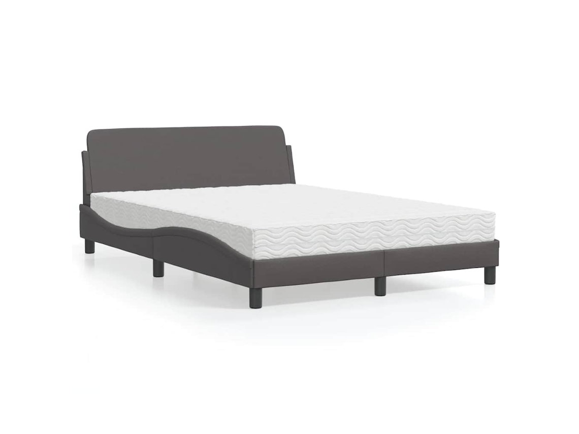Vidaxl Cama Com Colchão Dover 120x200 Cm Couro Artificial Cinzento