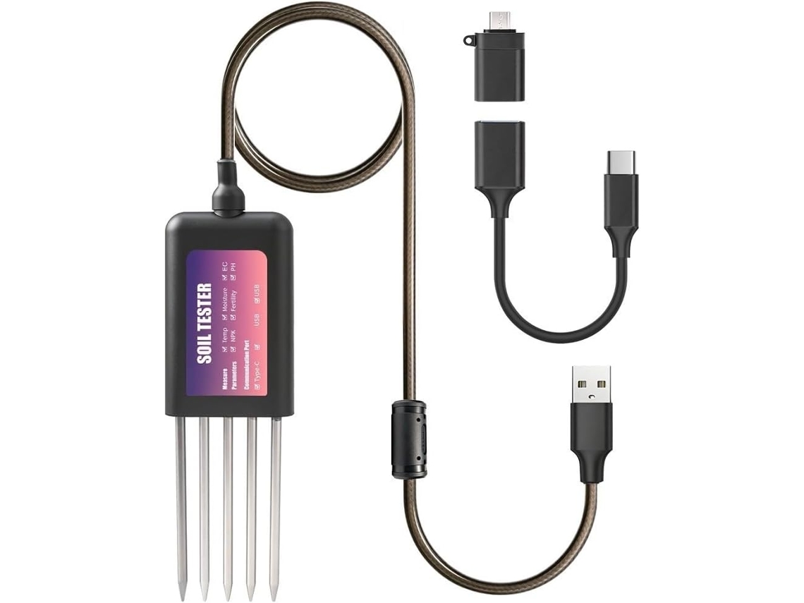 Medidor De Solo Inteligente Com Detector Npk, Ph, Umidade E Temperatura, À Prova D Água Ip68, Sonda Em Aço