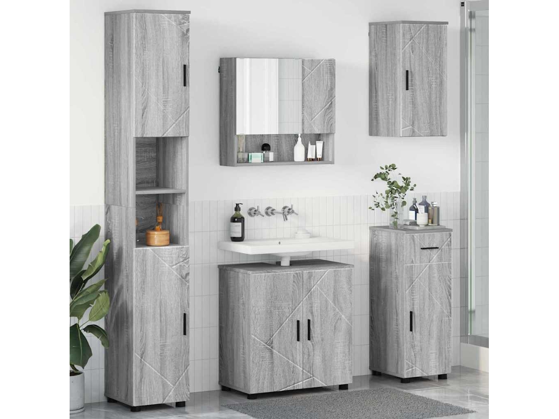 Vidaxl Conjunto De Móveis Para Banheiro 5 Unid. Cinza Sonoma