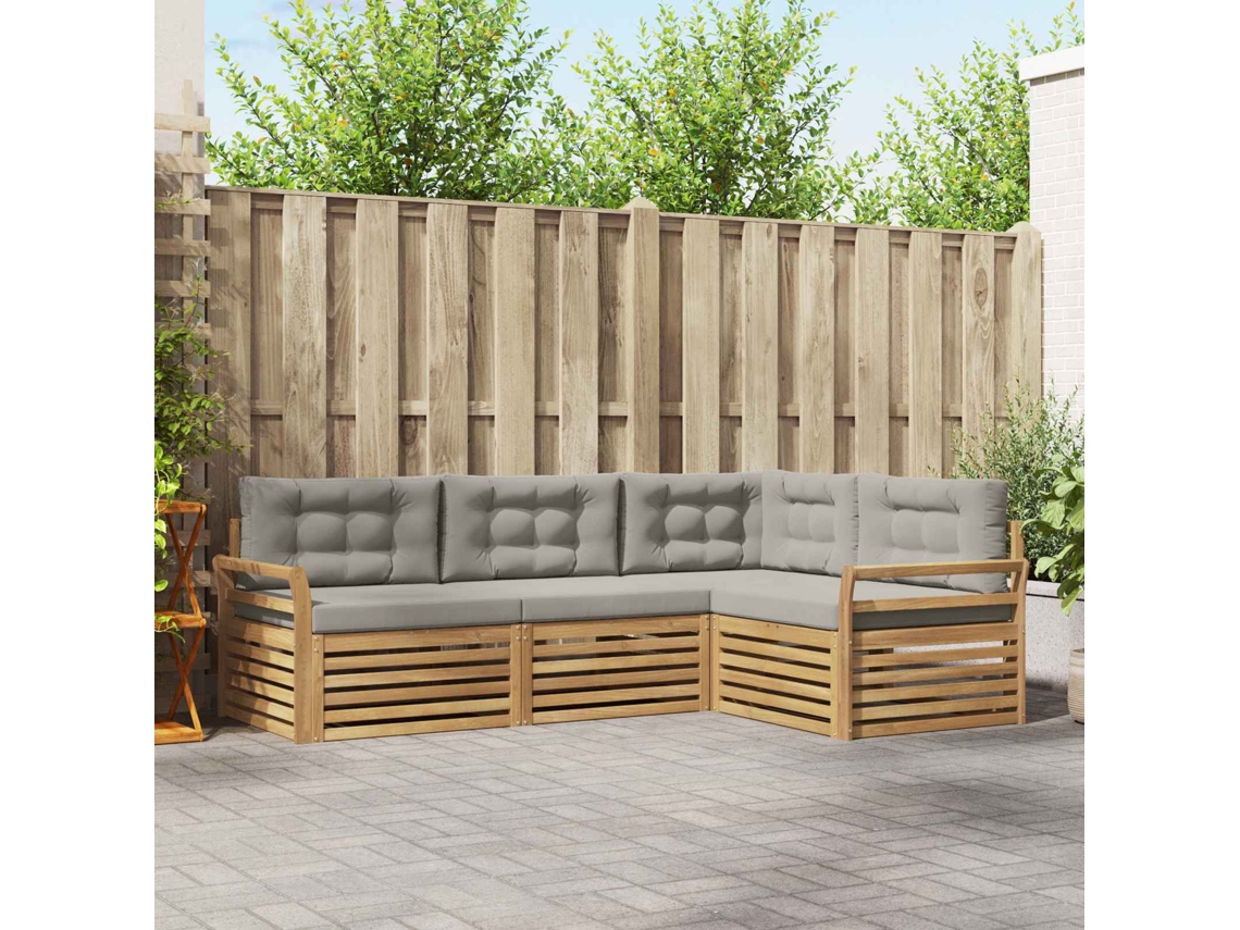 Vidaxl Conjunto De Sofás Para Exterior 4 Unid. Branco E Cinzento-claro