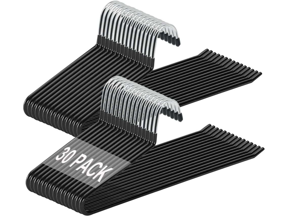 Cabide para calças Lyx Basic Gooseneck Preto, porta-toalhas de metal e borracha, pacote com 30 unidades