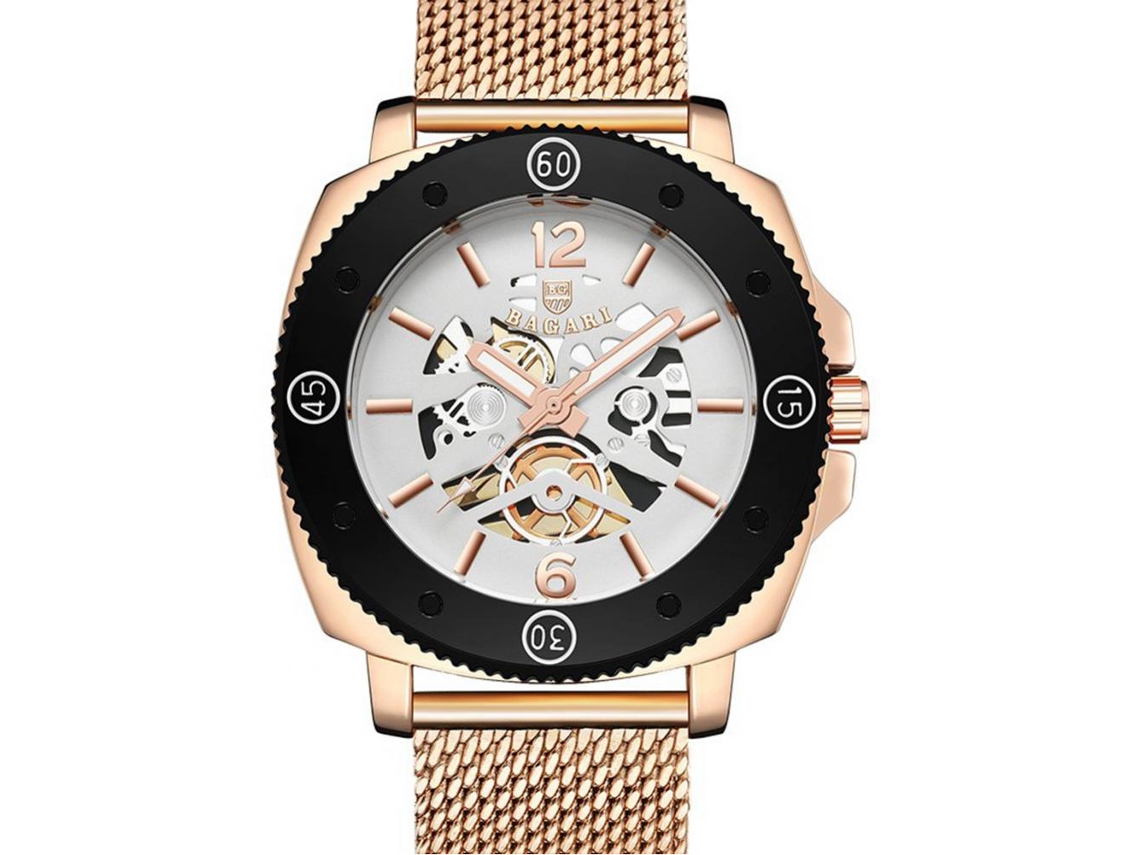 Reloj De Pulsera De Negocio Para Hombre Bagari Lujo Agua Resistente Cuarzo Oro Rosa Y Negro