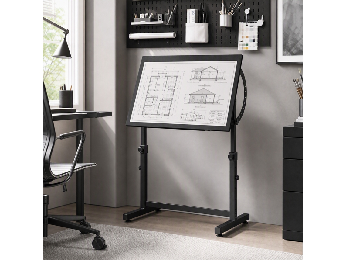 Drawing Table, Height And Tilt Adjustable, With Non-slip Shelf, Black