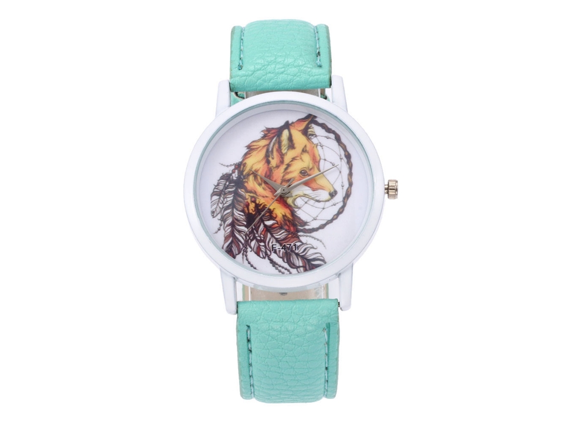 Relógio de Pulso de Quartzo com Padrão Animal e Pulseira Pu Verde Menta Estilo Moderno