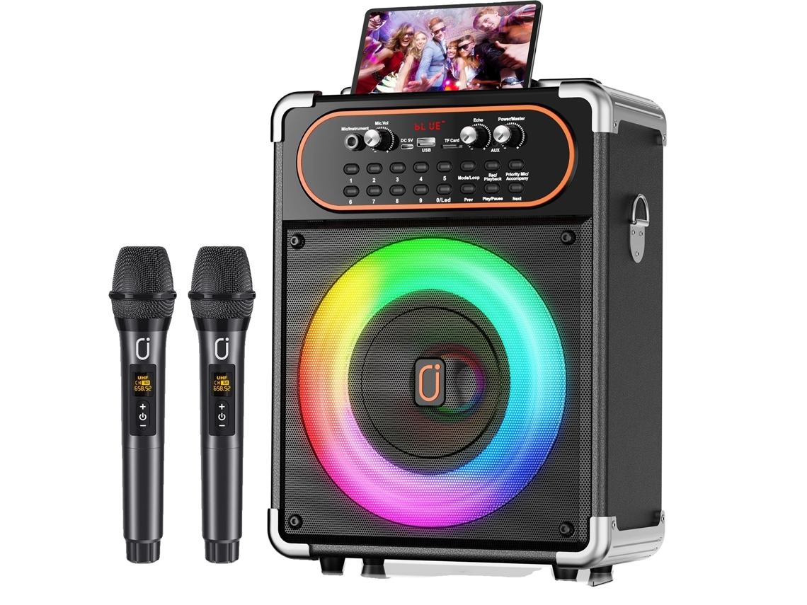 Máquina De Karaoke, 2 Microfones Sem Fio, Bluetooth 5.3, Bateria De 4500mah, 10 X 5.5 X 13.3 Polegadas, Som Surround 360°