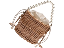 Bolsa De Ombro Feminina Ciieeo Em Vime Trançado Com Miçangas, Cor Cáqui, Ideal Para Praia No Verão, Perfeita Para Carregar Na Mão.