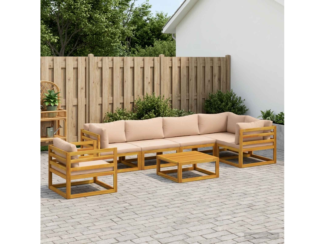 Vidaxl Conjunto De Sofás 7 Unid. Natural Madeira Sólida De Acácia