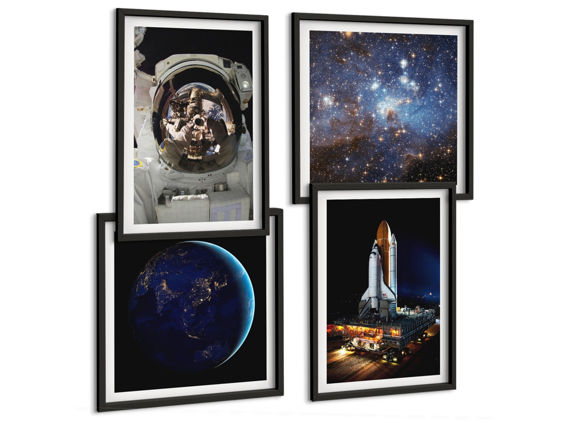 Galeria De Pinturas Murais Padrões Abstratos Em Branco E Preto Moldura Preta Quadros Para O Escritório Espelharte (conjunto De 4 Imagens)