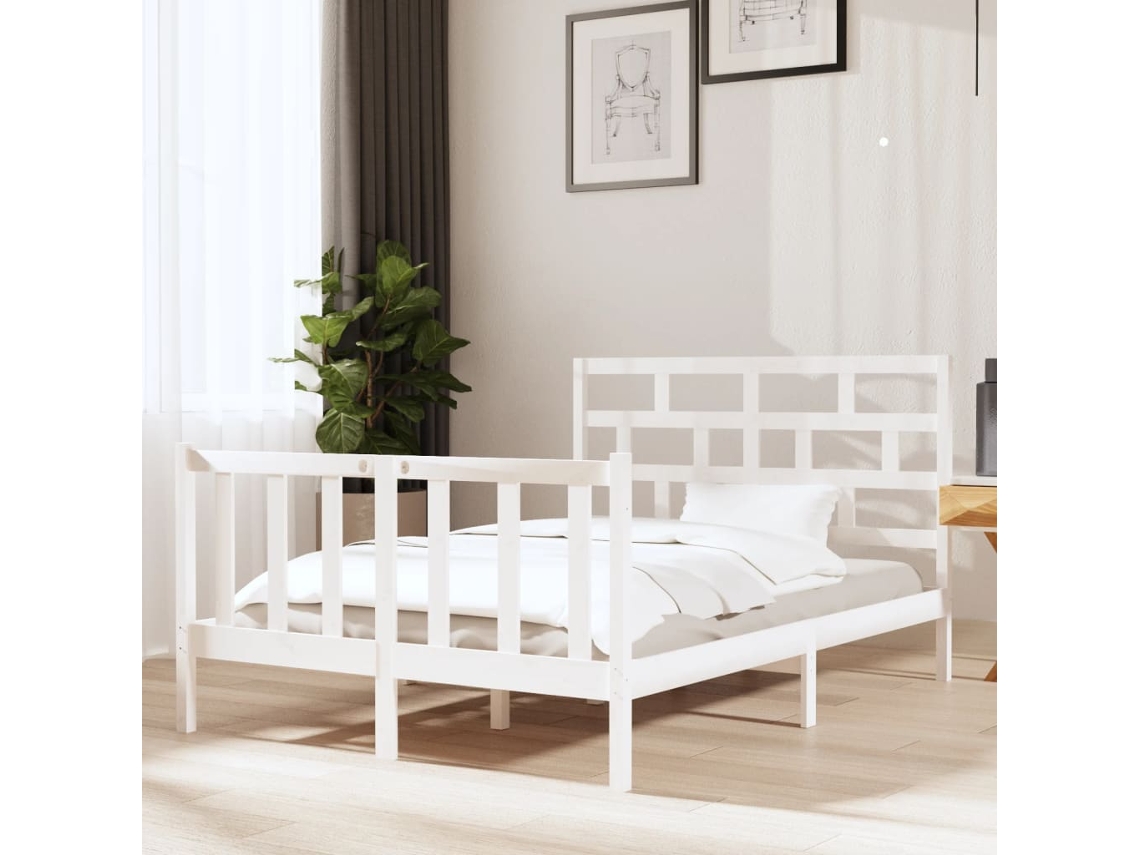 Estrutura De Cama 140x190 Cm Madeira De Pinho Maciça Branco