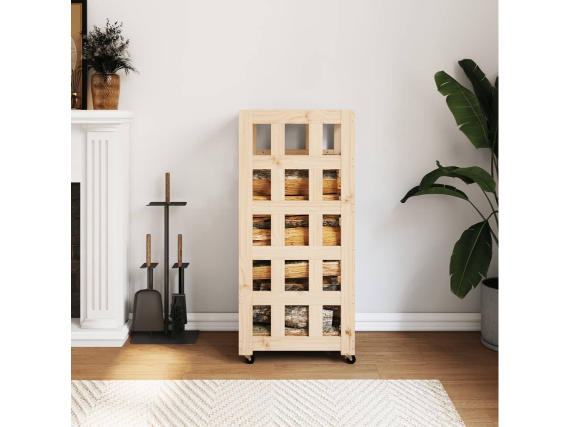 Vidaxl Suporte De Lenha C/ Rodas 40x49x110 Cm Pinho Maciço