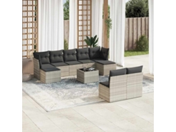 Vidaxl 10 Pcs Conj. Sofás Jardim Com Almofadões Vime Pe Cinzento-claro