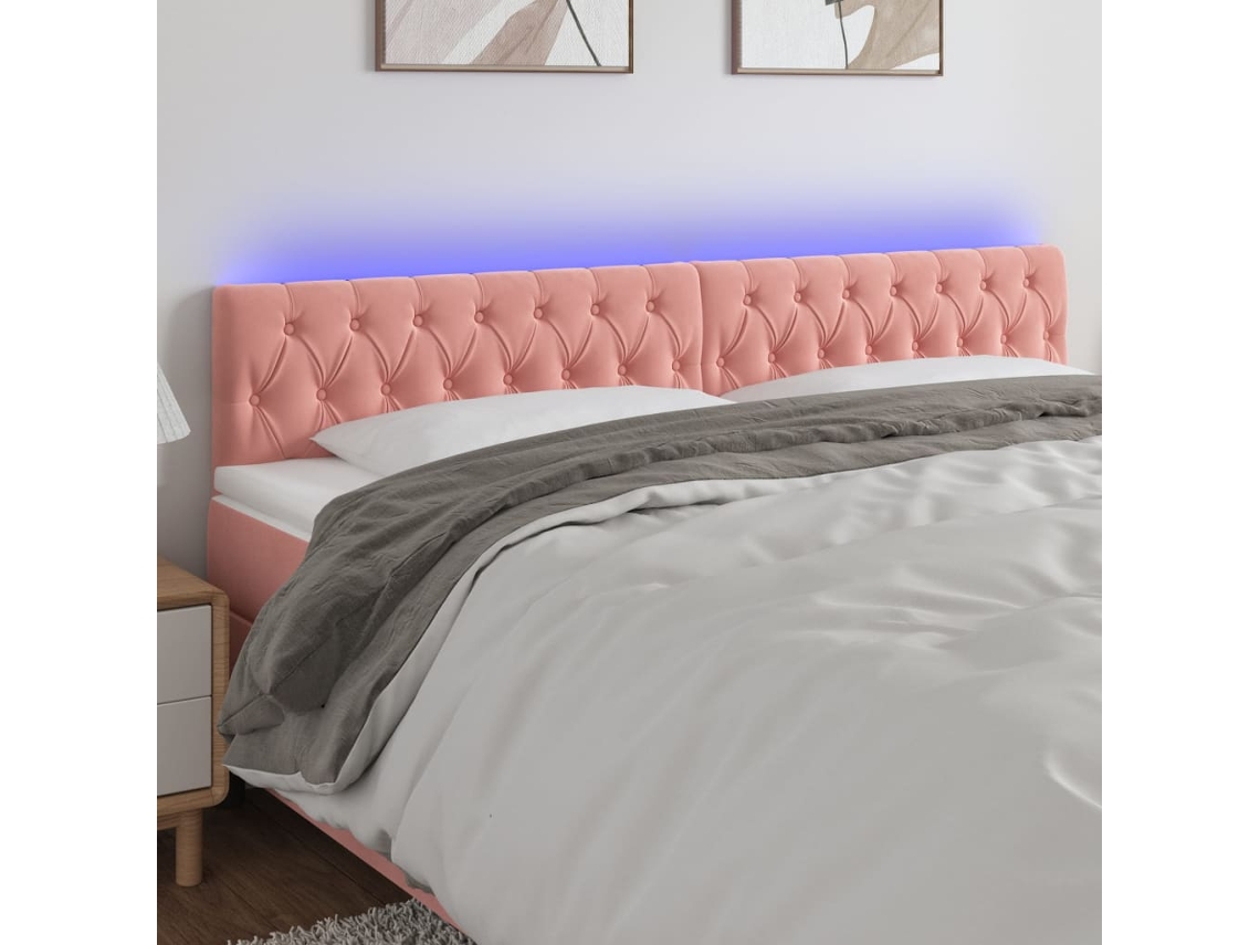Vidaxl Cabeceira De Cama C/ Luzes Led Veludo 200x7x78/88 Cm Rosa