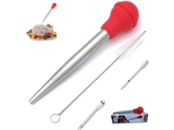 Baster de Peru Seringa de Baster para Cozinhar Baster de Aço Inoxidável com Escova de Limpeza e Agulhas de Marinada Vermelho